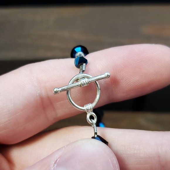 8 Inch Sterling Silver Unique Blue And Black Crystals Bracelet - Picture 3 of 7